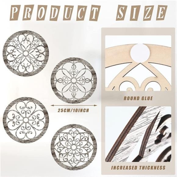 4 Pieces Thicken Rustic Wall Decor Modern Farmhouse Wall Art Decor Wooden Hollow - Picture 5 of 6